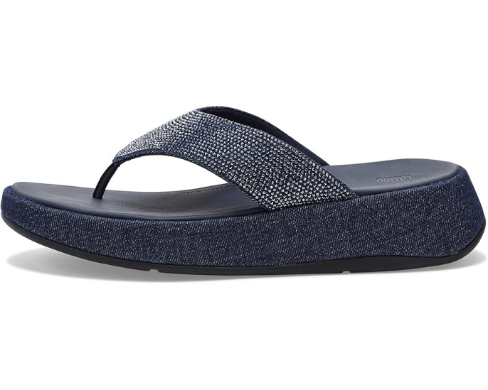 Сандалии FitFlop F Mode Toe Post из денима с кристаллами Hotfix