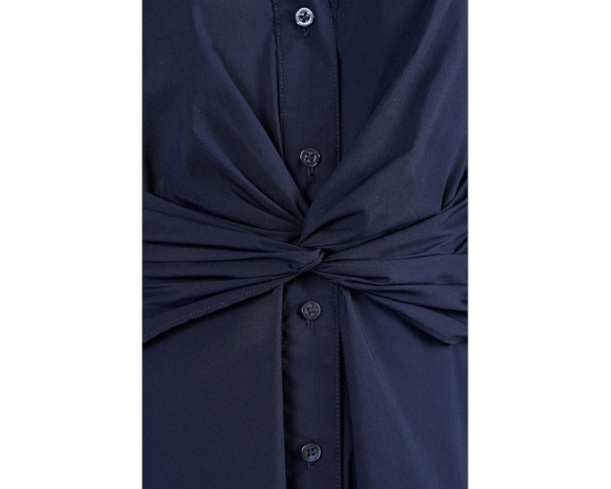Twist-Front Bubble-Sleeve Shirtdress