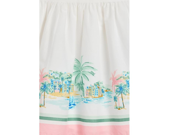 Платье Border Print Dress с рюшами и квадратным вырезом