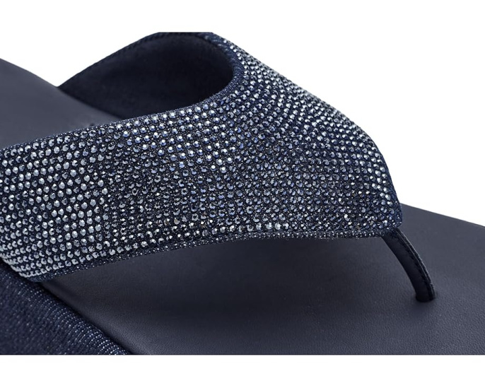 Сандалии FitFlop F Mode Toe Post из денима с кристаллами Hotfix