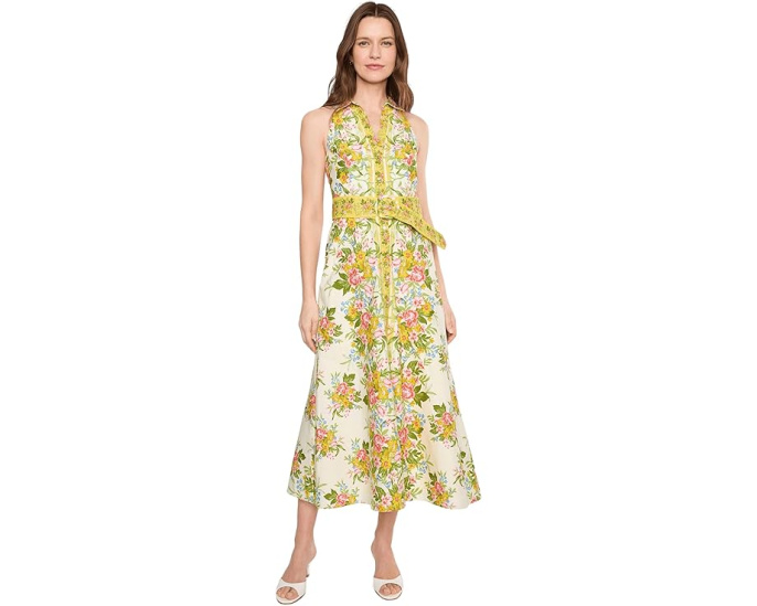 Платье макси Printed Cotton с поясом от Adrianna Papell