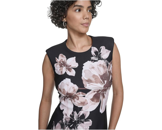 Приталенное платье с коротким рукавом и цветочным принтом Calvin Klein