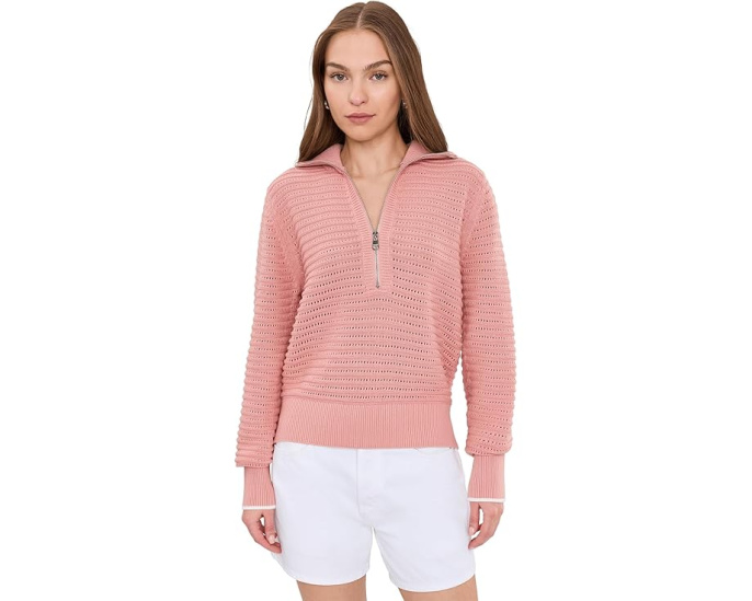 Varley вязаный свитер Morwenna 1/2 Zip Knit c половинной молнией розовый