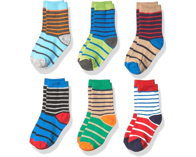 Boys' Little Stripe Cotton Crew Socks 6 Pair Pack