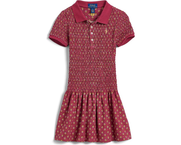 Floral Smocked Stretch Mesh Polo Dress (Toddler/Little Kid)