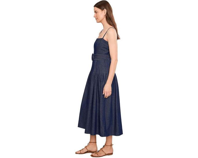 Джинсовое миди платье Pintucked Denim Midi Adrianna Papell с квадратным вырезом