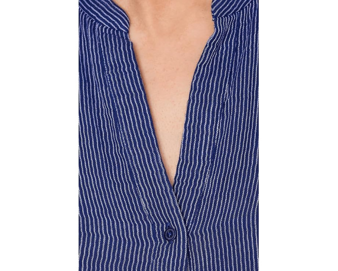 Полосатая хлопковая рубашка с мандариновым воротником Eileen Fisher