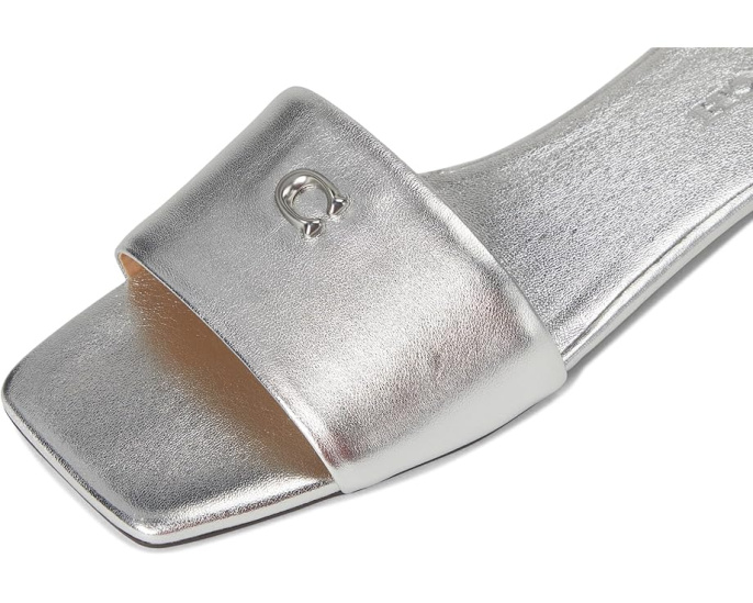 COACH босоножки Sculpted C Metallic Leather Flat Sandals кожаные серебристые