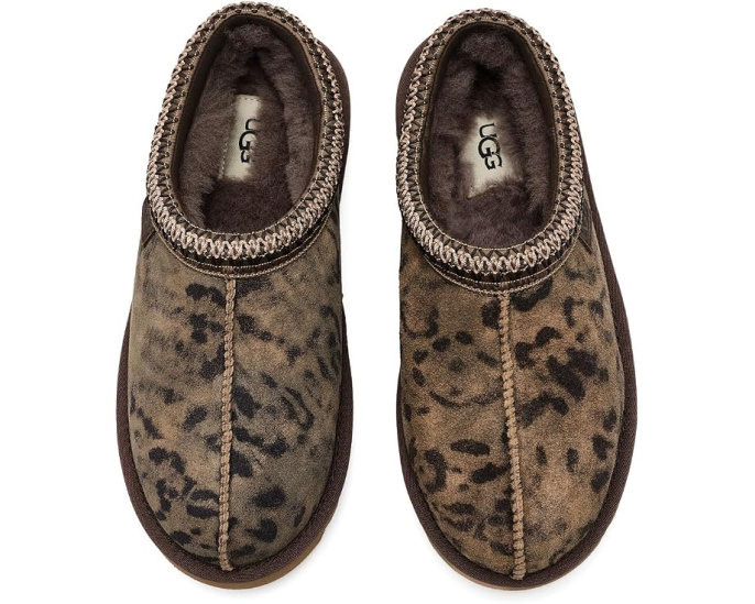 Домашние тапочки UGG Tasman с леопардовым принтом и мехом