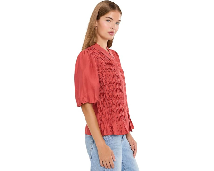 Button Front Bubble Sleeve Top