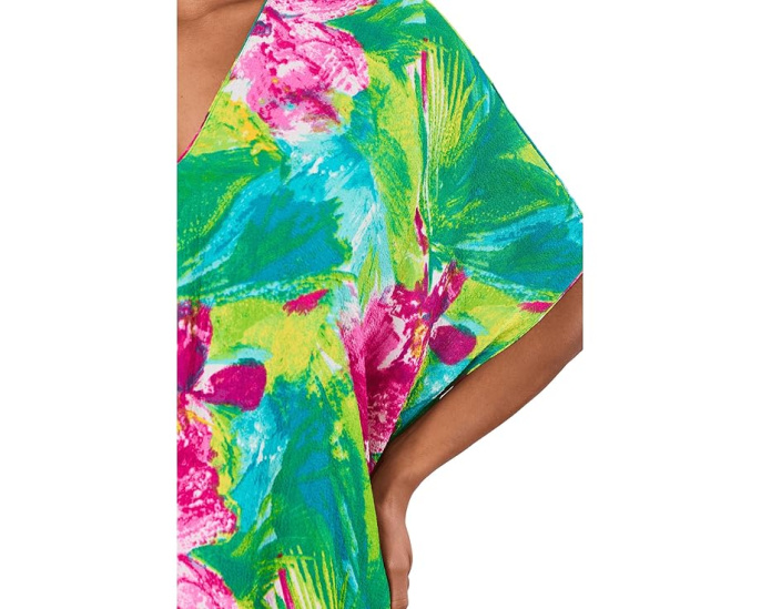 Natori кафтан Tropic Crinkle Windowpane в клетку