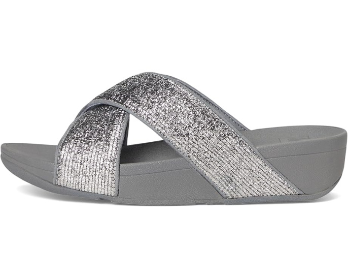 Сандалии Lulu Crinkled-shimmer Cross Slides от FitFlop с блестками