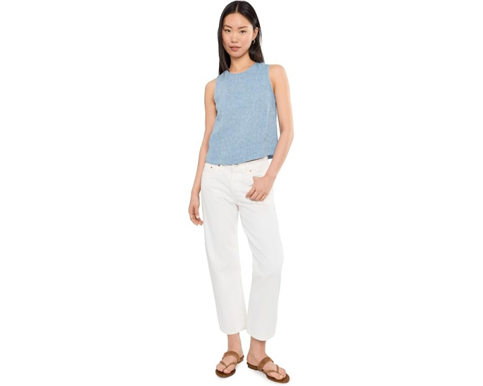 Madewell Embroidered Shell Top in 100% Linen с застежкой на пуговицу