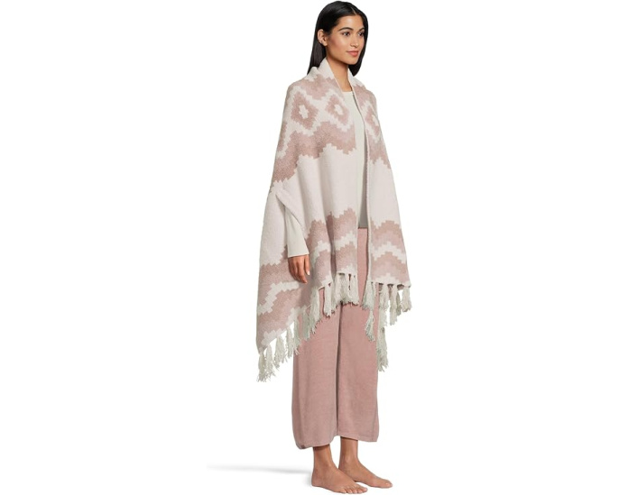 Накидка CozyChic Mosaic Barefoot Dreams с бахромой и прорезями для рук