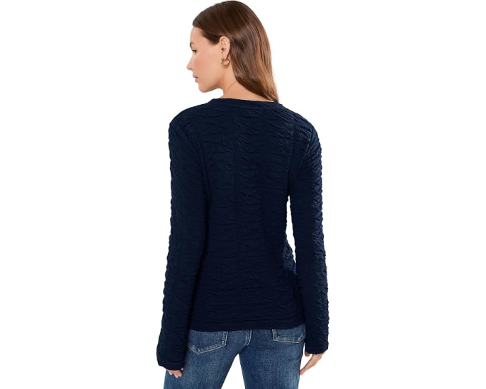 Long Flare Sleeve Crew Neck Knit Top