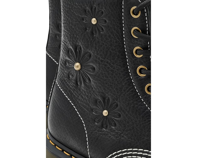 Ботинки Dr. Martens 1460 Pascal Flower с цветочным принтом и желтой строчкой