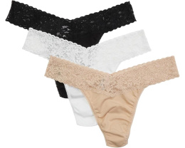 Трусы-стринги Hanky Panky Original Rise с кружевом 3 шт из органического хлопка Supima
