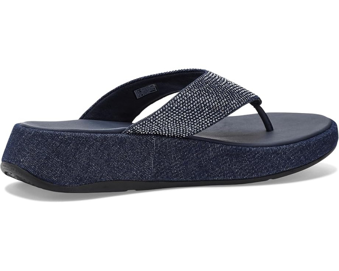 Сандалии FitFlop F Mode Toe Post из денима с кристаллами Hotfix
