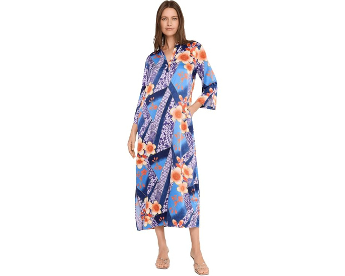 Кафтан Natori Magnolia Printed Satin Mandarin Caftan из сатина с принтом