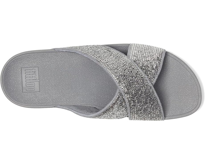 Сандалии Lulu Crinkled-shimmer Cross Slides от FitFlop с блестками
