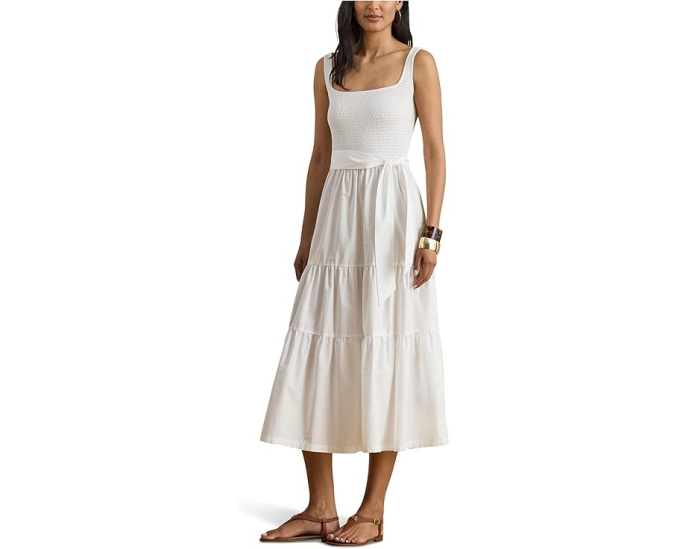 Платье-трапеция Lauren Ralph Lauren Belted Jersey Broadcloth с поясом из хлопка