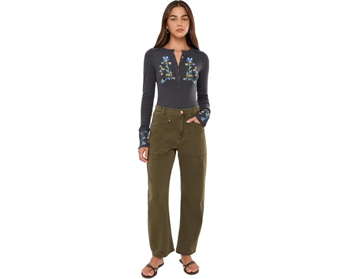 Блуза Fleur Embroidered Cuff Henley от Free People с вышивкой