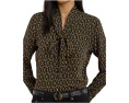 Chain-Print Crepe Tie Neck Blouse