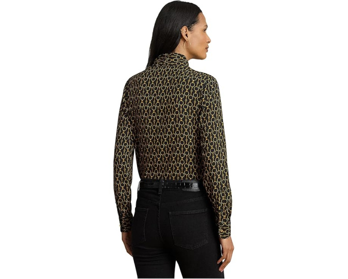 Chain-Print Crepe Tie Neck Blouse