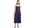 Джинсовое миди платье Pintucked Denim Midi Adrianna Papell с квадратным вырезом