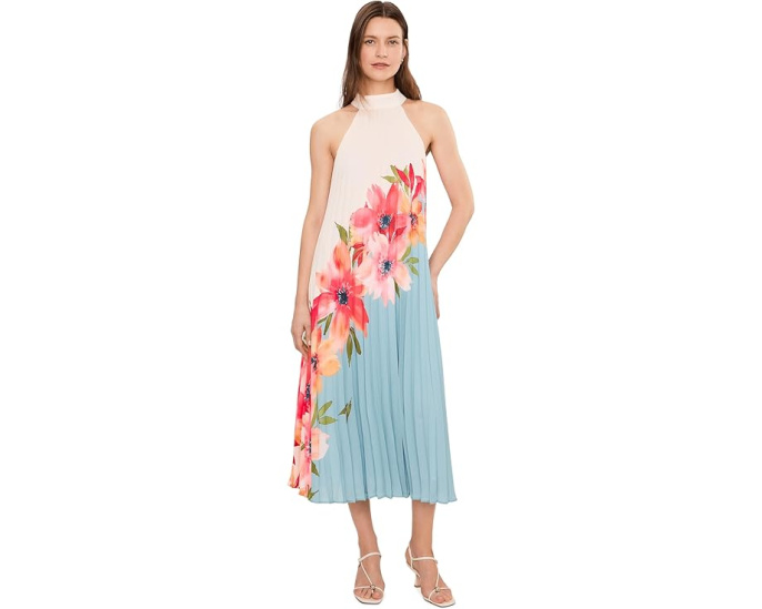 Платье Adrianna Papell Floral Pleated Chiffon с цветочным принтом