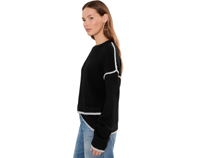 Long Sleeve Crew Neck Sweater with Cream Tulip Hem