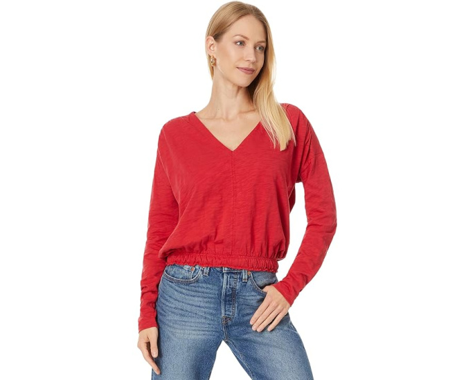 Футболка Lilla P Elastic Hem Easy V-Neck с длинным рукавом