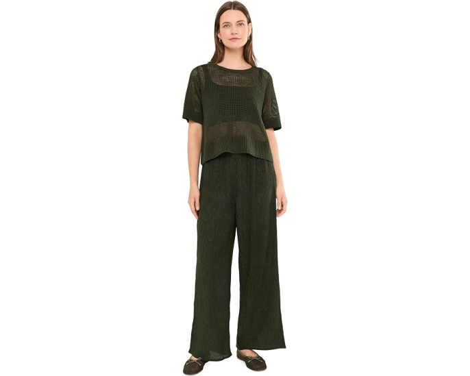 Органический льняной хлопковый свитер Eileen Fisher с круглым вырезом и коротким рукавом