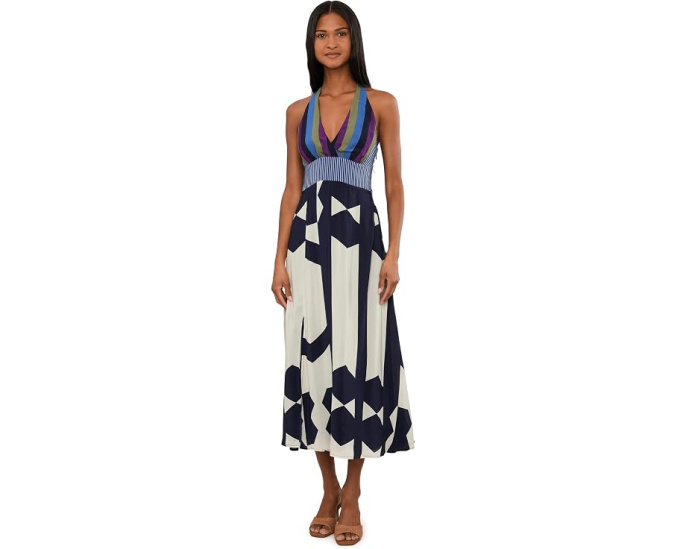 Vince Camuto макси платье V-neck Bareback с принтом