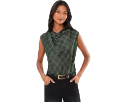 Vince блуза с драпированным воротником и узором Diamond Plaid