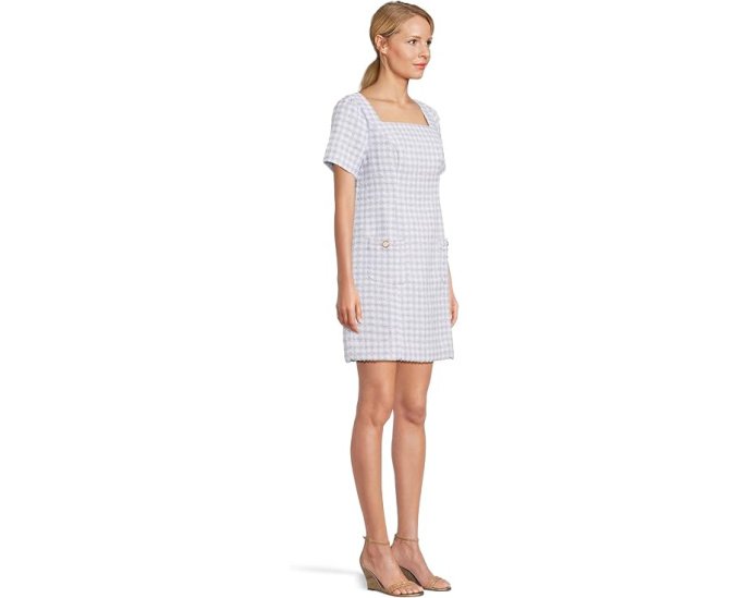 Платье Gwynne Boucle Shift от Lilly Pulitzer с квадратным вырезом и клетчатым принтом