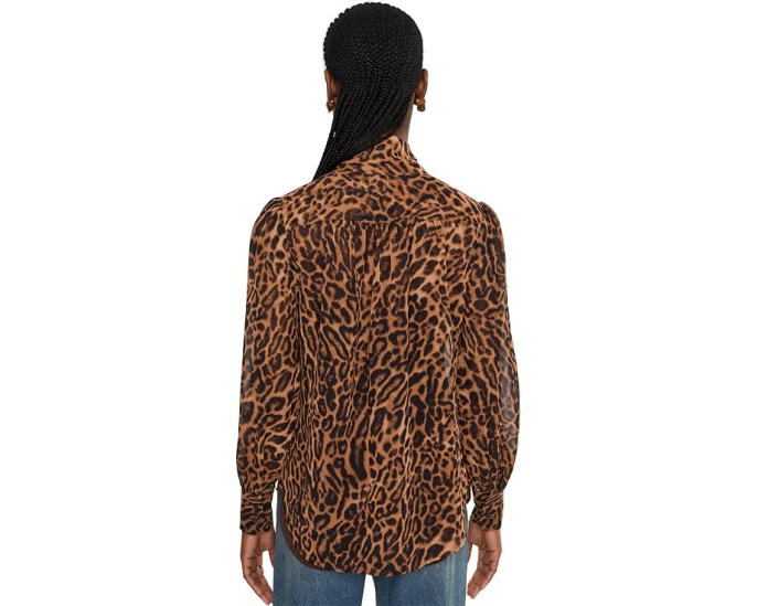 Ocelot-Print Chiffon Tie Neck Blouse