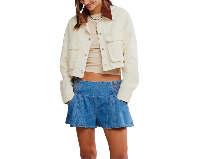 Короткая куртка Free People Martha из хлопкового твила с накладными карманами