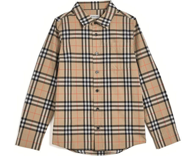 Длинная рубашка Owen Check в клетку Sand от Burberry Kids