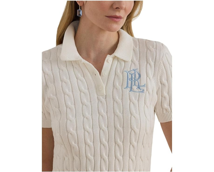 Хлопковый пуловер поло Cable Knit Cotton от Lauren Ralph Lauren