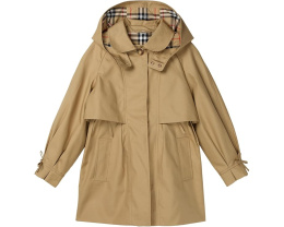 Детское тренч Zoe от Burberry Kids с капюшоном и клетчатой подкладкой