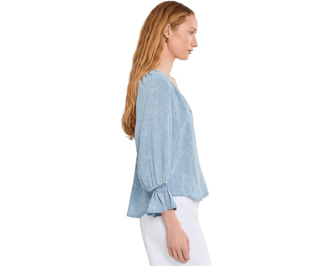 Petite 3/4 Sleeve Button Front Shirred Woven Top