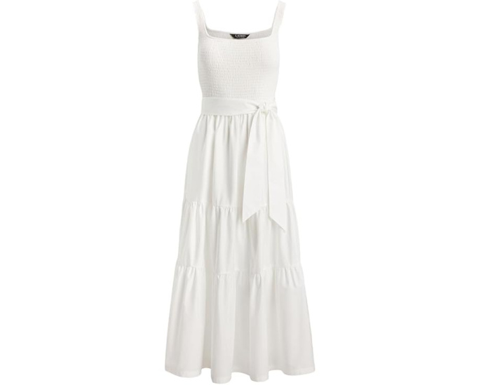 Платье-трапеция Lauren Ralph Lauren Belted Jersey Broadcloth с поясом из хлопка