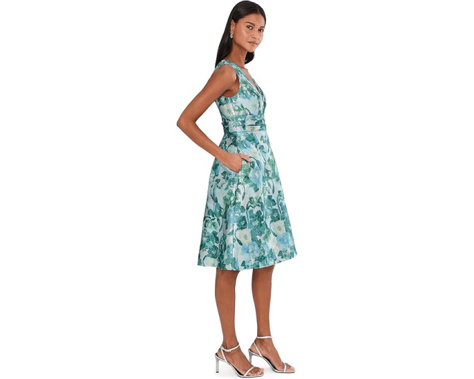 Платье миди Floral Jacquard от Adrianna Papell с V-образным вырезом