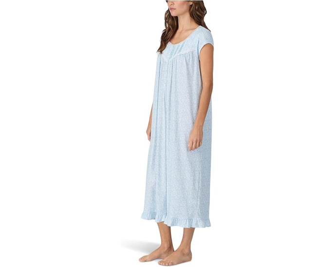 Eileen West Ночная рубашка Cotton Knit Cap Sleeve Long Gown с принтом
