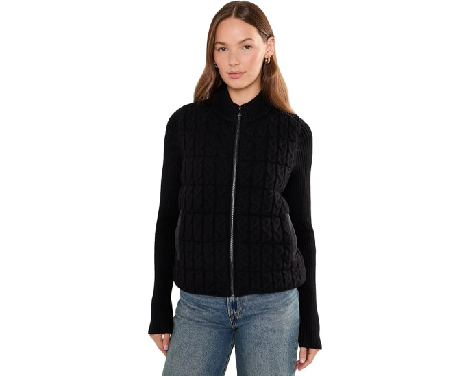 Long Sleeve Zip Front Quilted Sweater Jacket
