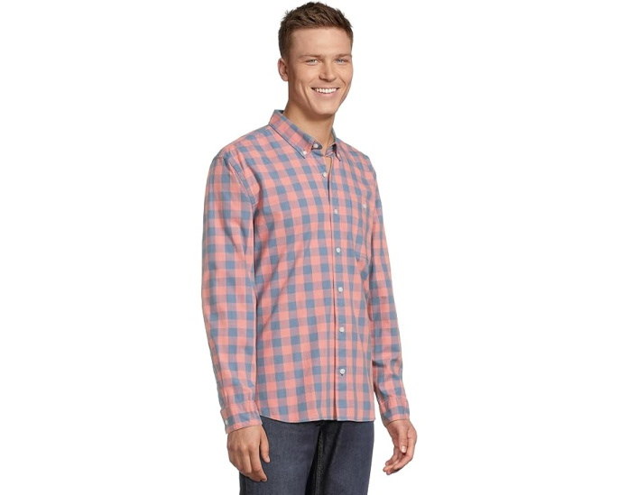 Рубашка Comfort Stretch Chambray L.L.Bean с длинным рукавом и клетчатым принтом