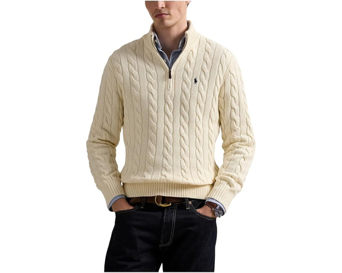 Cable-Knit Cotton Quarter-Zip Sweater
