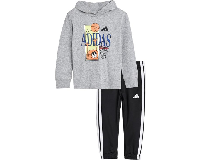 Adidas детский спортивный костюм с капюшоном и принтом Серый