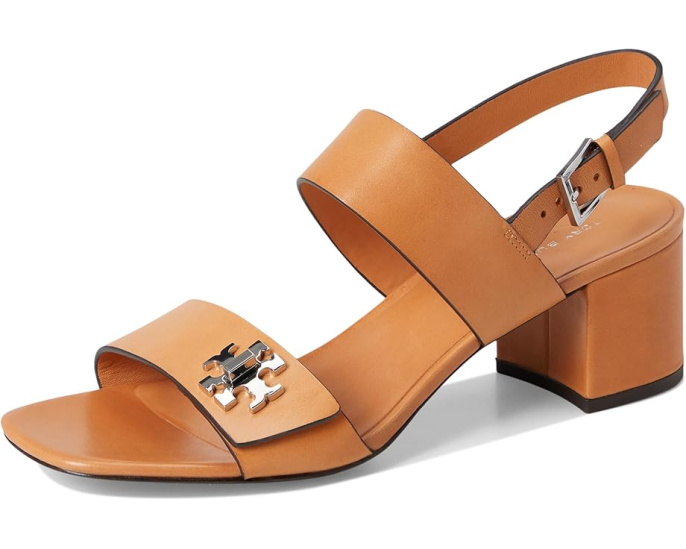 Сандалии Tory Burch T Lock на каблуке 55 мм с квадратным носком
